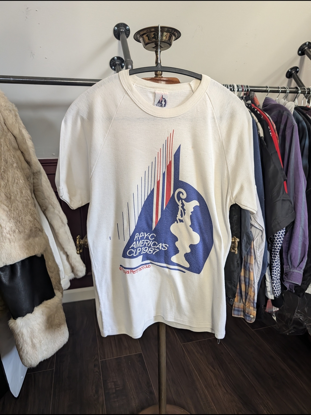 Vintage 1987 Royal Perth Yacht Club Graphic Raglan Short Sleeve Tee - White